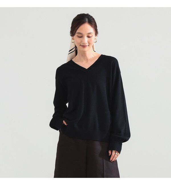 Demi-Luxe BEAMS 「コットンウール Vネック ニット」|ニット・セーター|BLACK