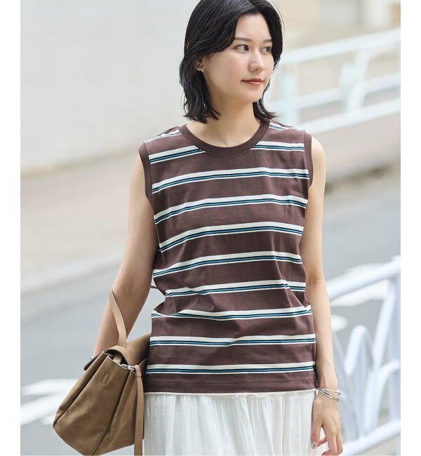 JOURNAL STANDARD「《追加3》汗ジミ防止天竺ボーダーノースリーブ」|Tシャツ・カットソー|