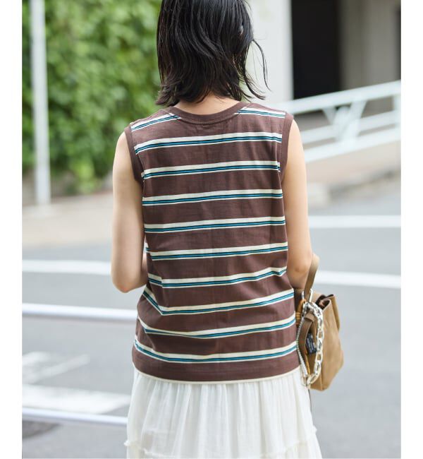 JOURNAL STANDARD「《追加3》汗ジミ防止天竺ボーダーノースリーブ」|Tシャツ・カットソー|
