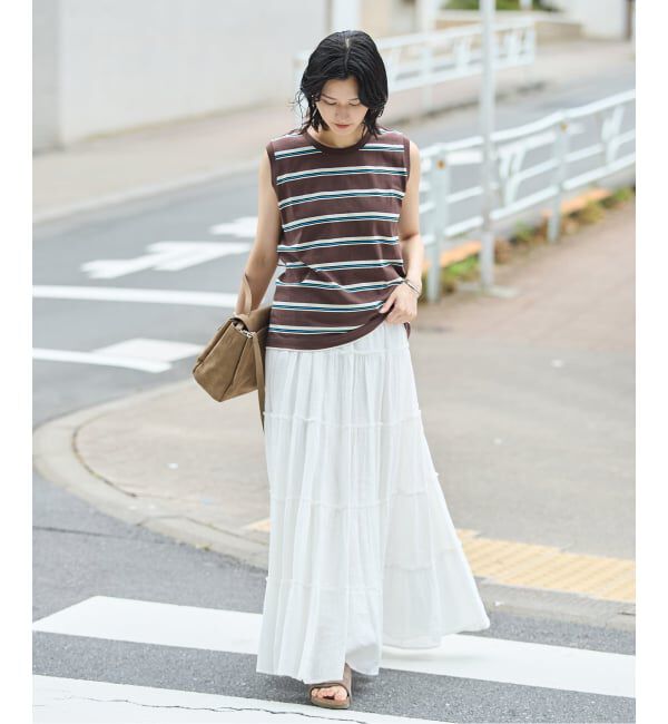 JOURNAL STANDARD「《追加3》汗ジミ防止天竺ボーダーノースリーブ」|Tシャツ・カットソー|