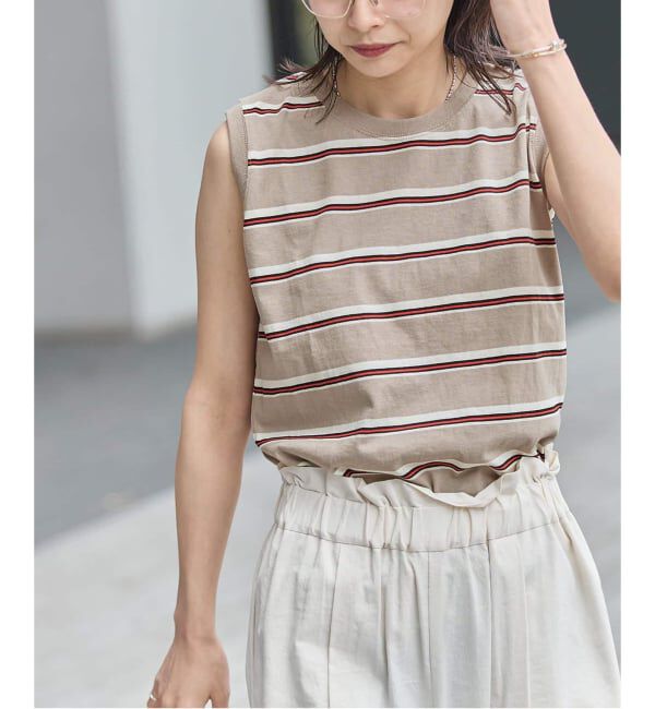 JOURNAL STANDARD「《追加3》汗ジミ防止天竺ボーダーノースリーブ」|Tシャツ・カットソー|