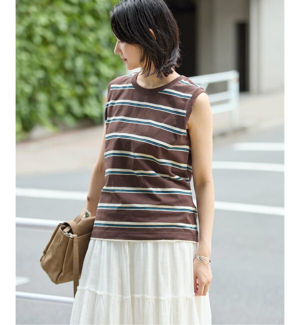 JOURNAL STANDARD「《追加3》汗ジミ防止天竺ボーダーノースリーブ」|Tシャツ・カットソー|ブラウン C