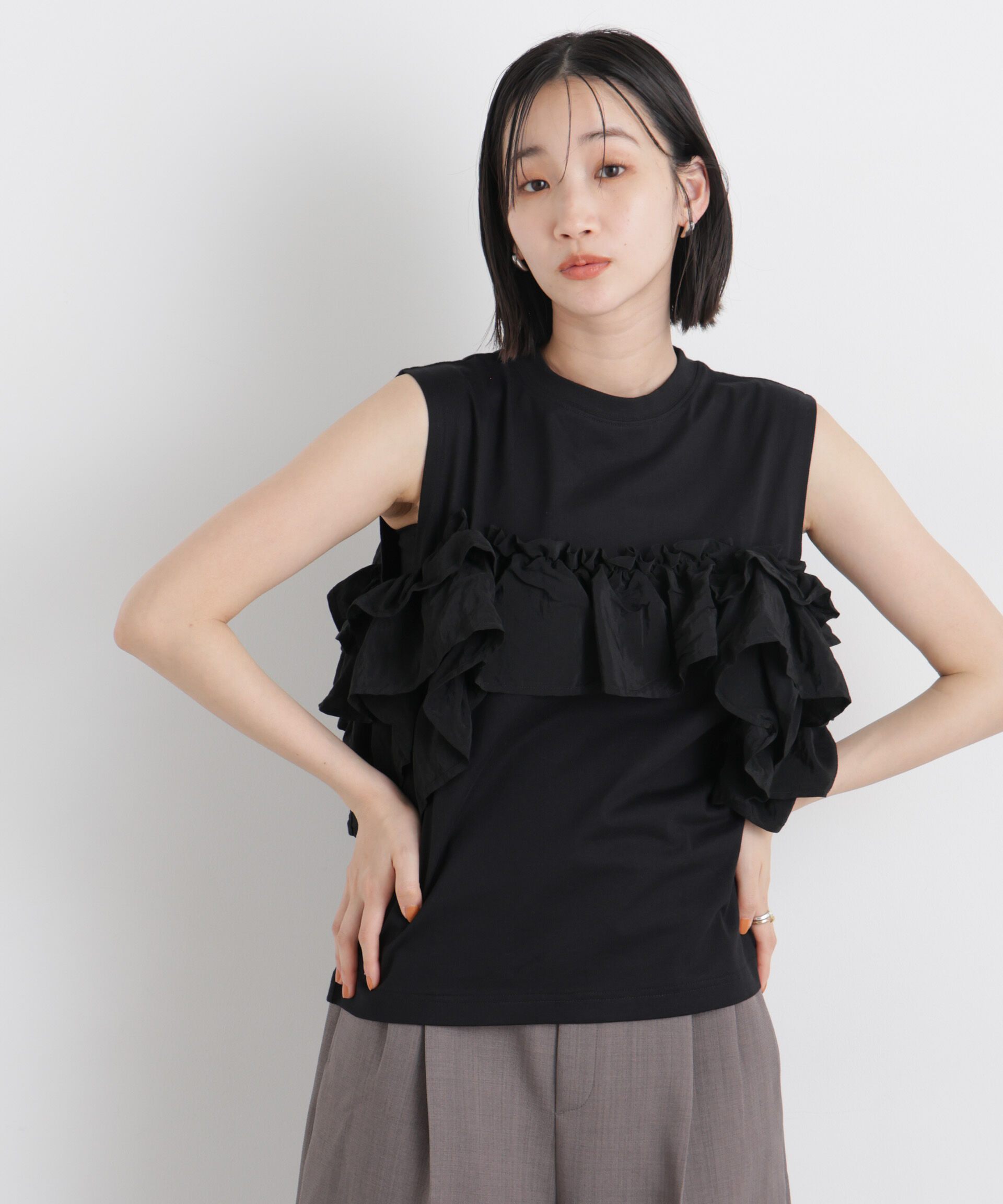 NANO universe「3wayデザインフリルコンビカットトップス」|Tシャツ・カットソー|