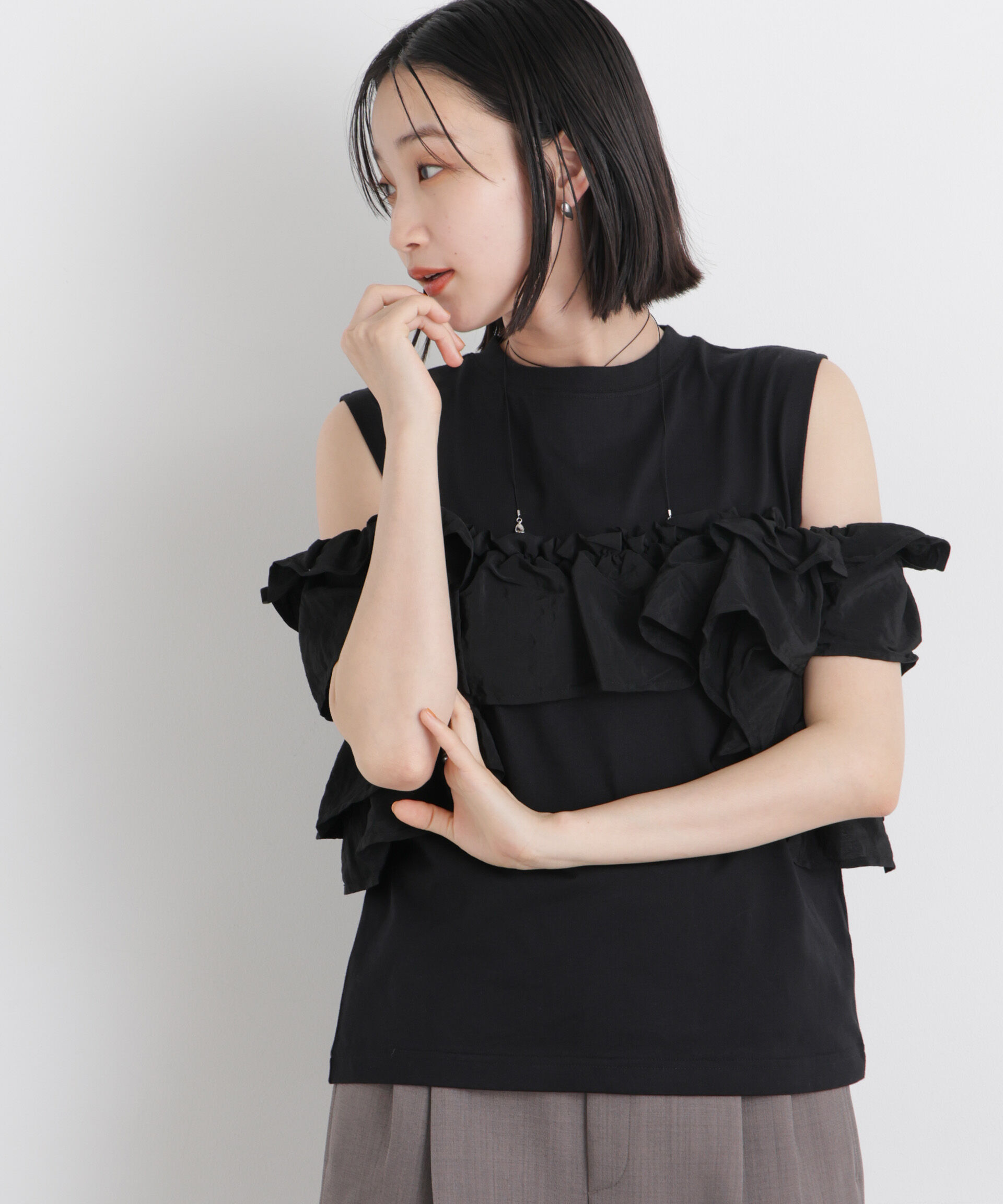 NANO universe「3wayデザインフリルコンビカットトップス」|Tシャツ・カットソー|
