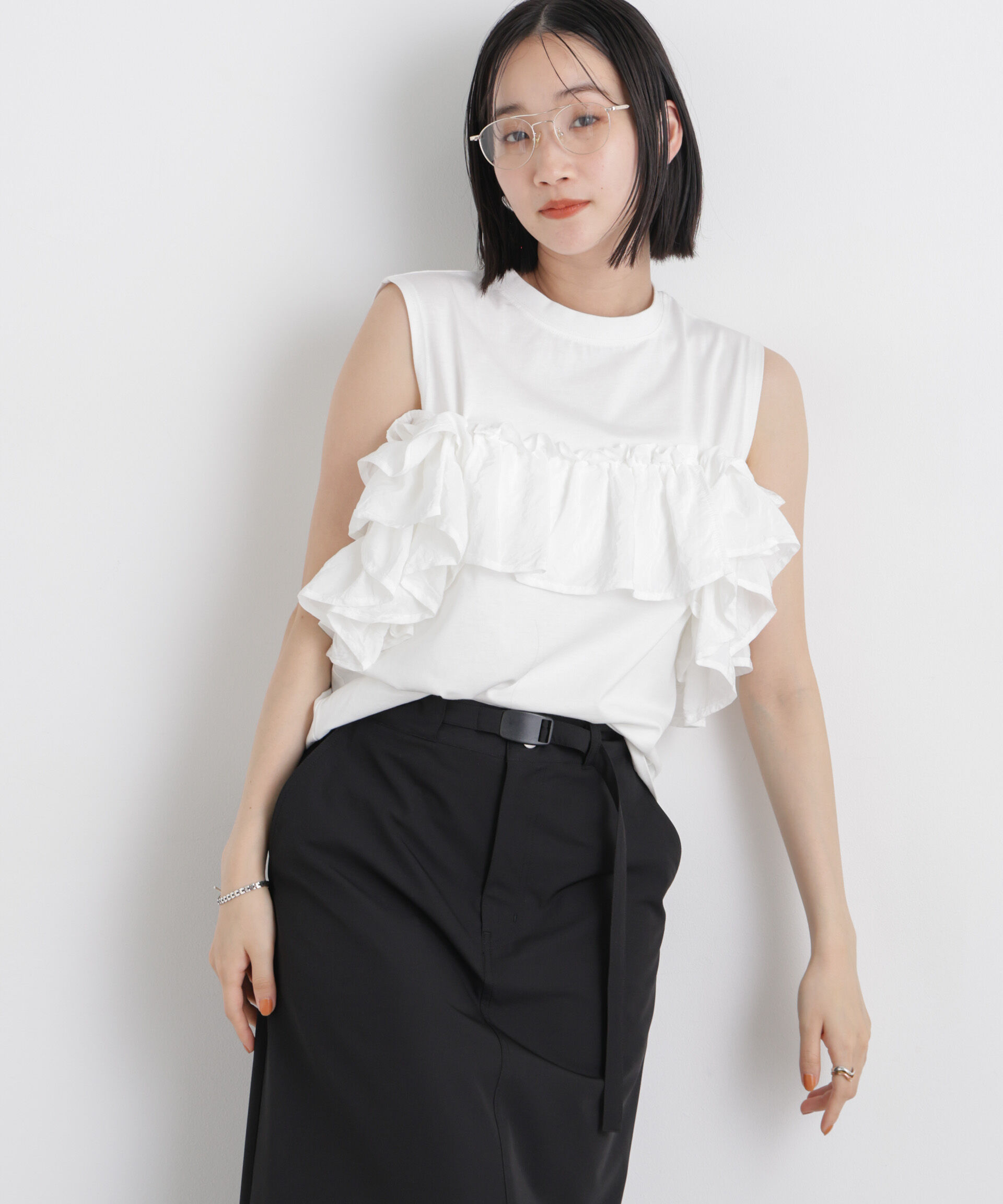 NANO universe「3wayデザインフリルコンビカットトップス」|Tシャツ・カットソー|
