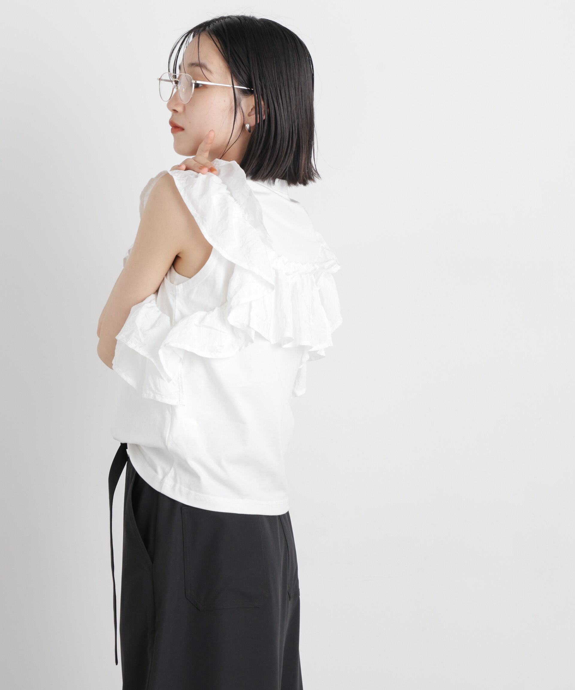 NANO universe「3wayデザインフリルコンビカットトップス」|Tシャツ・カットソー|