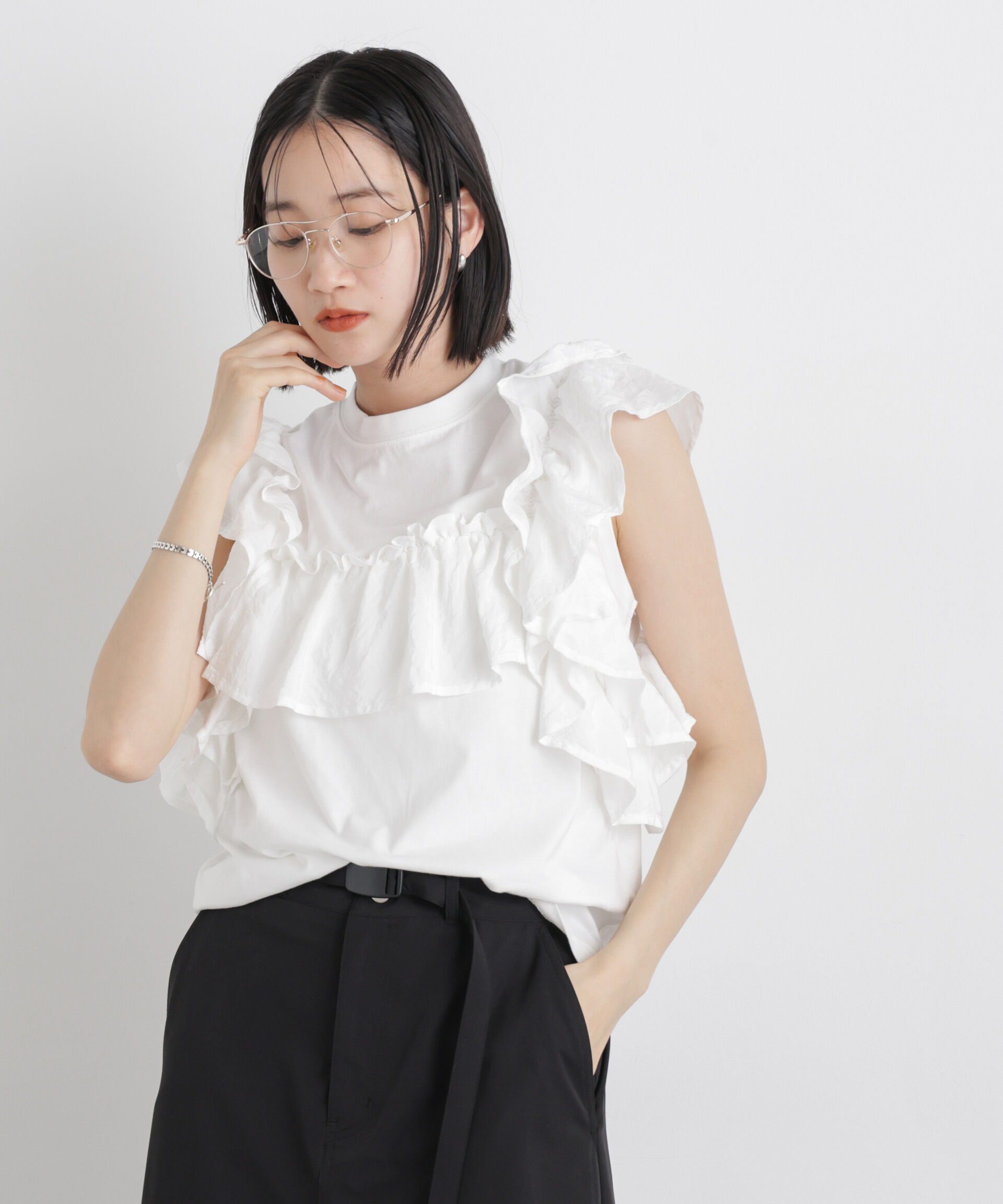 NANO universe「3wayデザインフリルコンビカットトップス」|Tシャツ・カットソー|