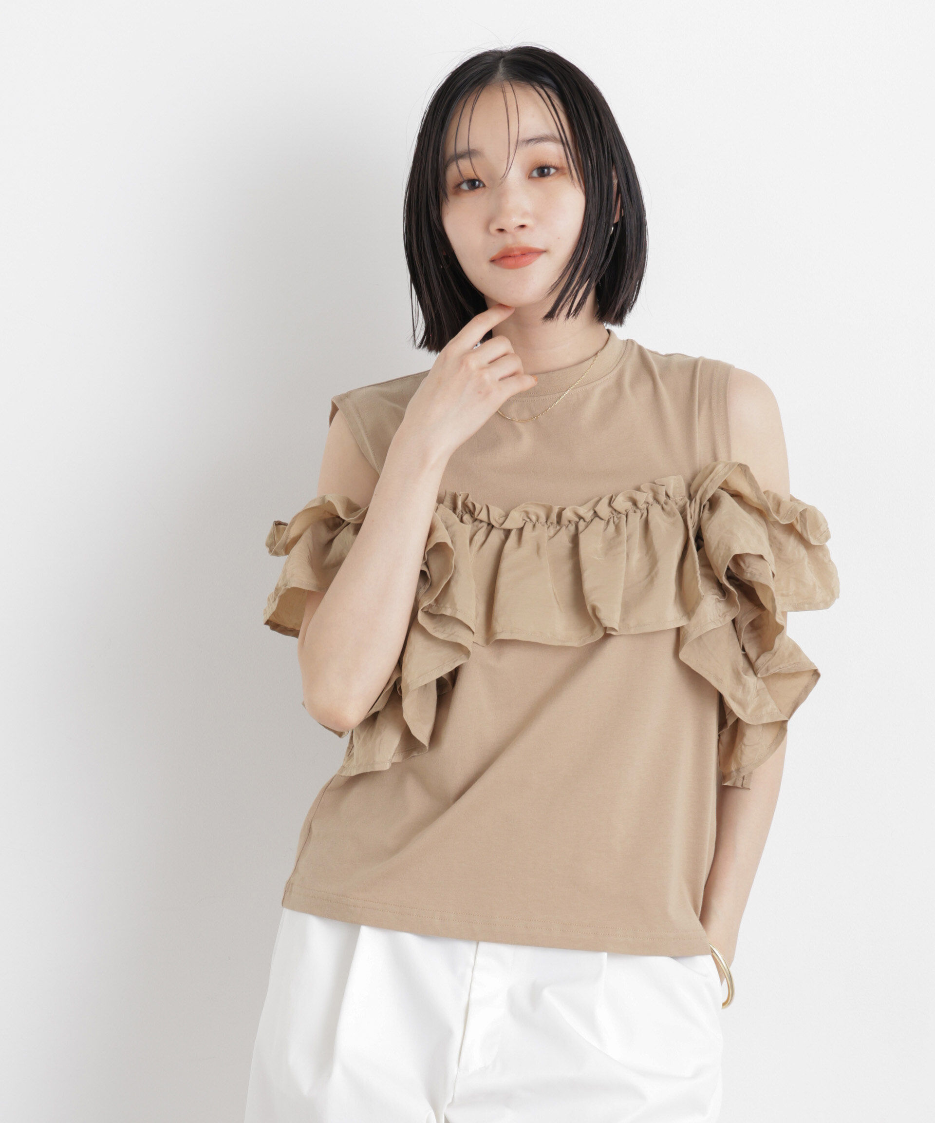 NANO universe「3wayデザインフリルコンビカットトップス」|Tシャツ・カットソー|