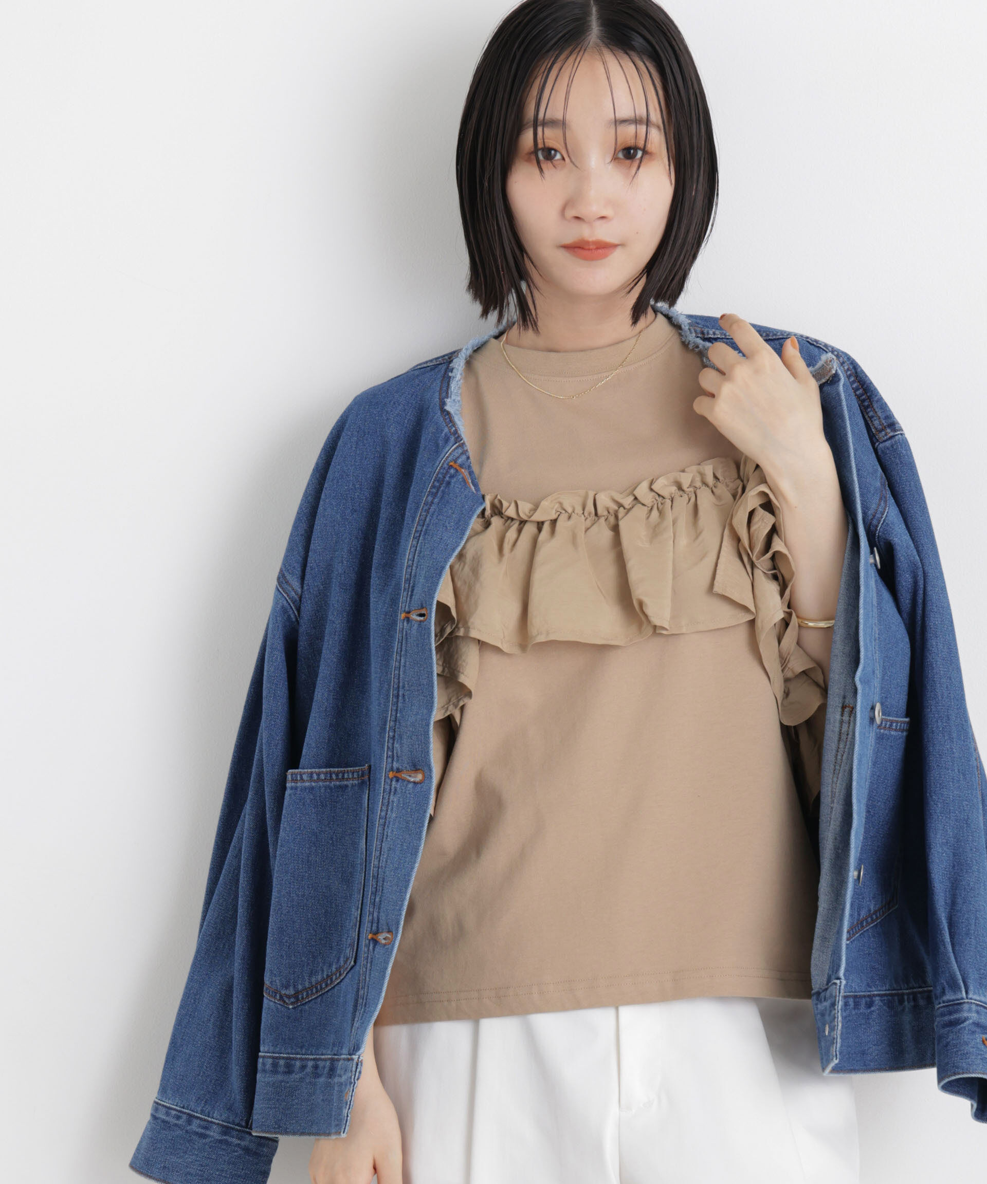 NANO universe「3wayデザインフリルコンビカットトップス」|Tシャツ・カットソー|