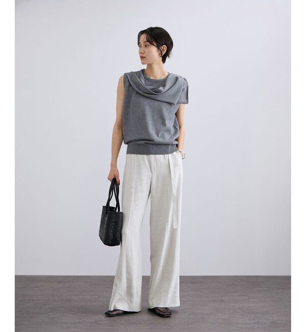 SALON adam et rope'「NALYAビスコース・麻ツイルイージースラックス / セットアップ対応」|チノ|