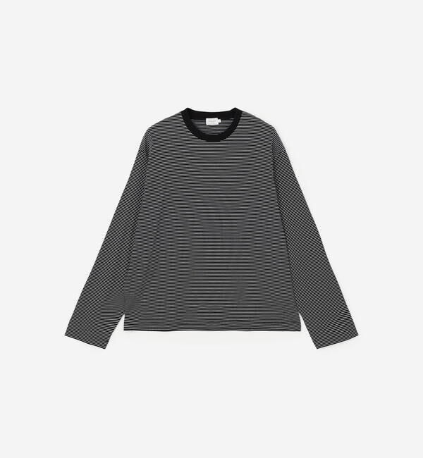 handvaerk「handvaerk | 60/2 コットン クルーネック長袖Tシャツ STRIPE MEN」|Tシャツ・カットソー|BLACK系1