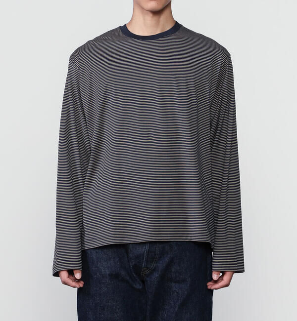 handvaerk「handvaerk | 60/2 コットン クルーネック長袖Tシャツ STRIPE MEN」|Tシャツ・カットソー|