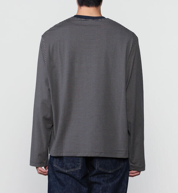 handvaerk「handvaerk | 60/2 コットン クルーネック長袖Tシャツ STRIPE MEN」|Tシャツ・カットソー|