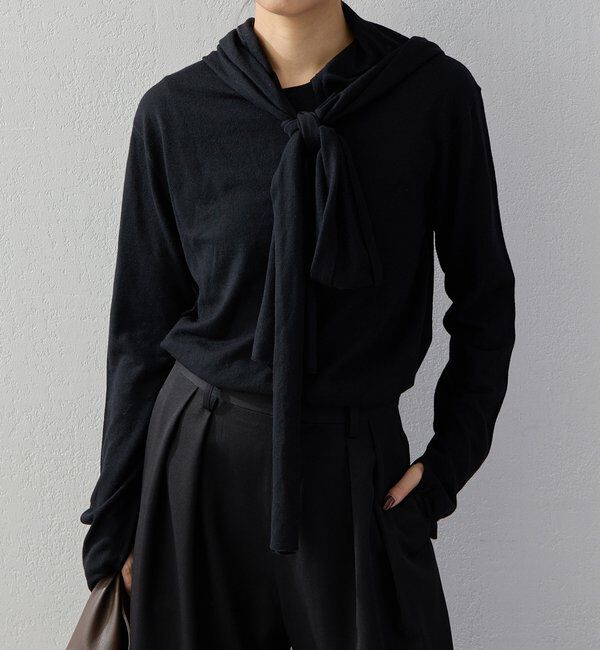  「【2026AW Debut】【UNFORM】カシミヤ混フーディボウタイニット」|ニット・セーター|ブラック