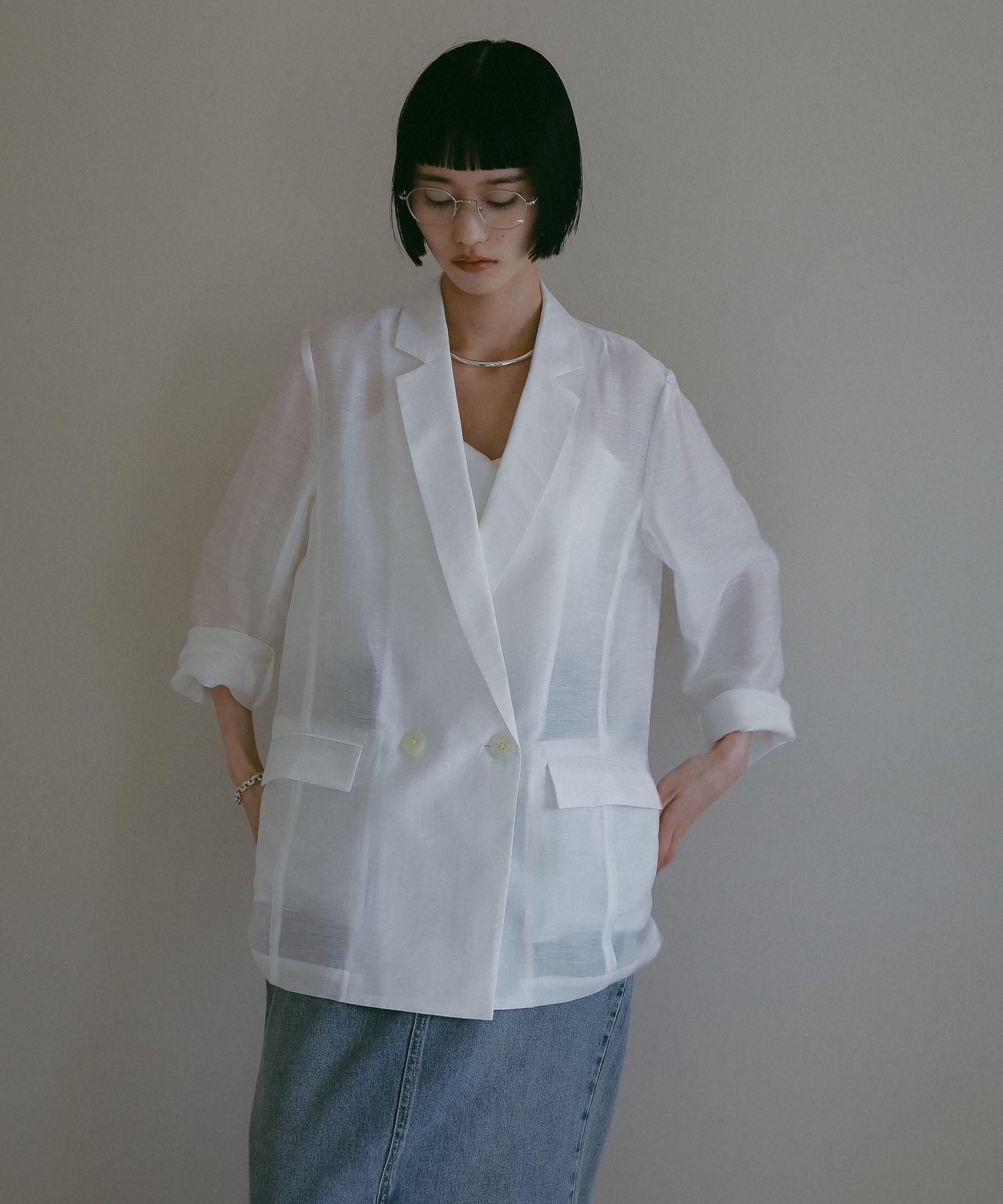 A part by 「【オンオフ兼用としても人気】シアーWジャケット」|その他|オフホワイト
