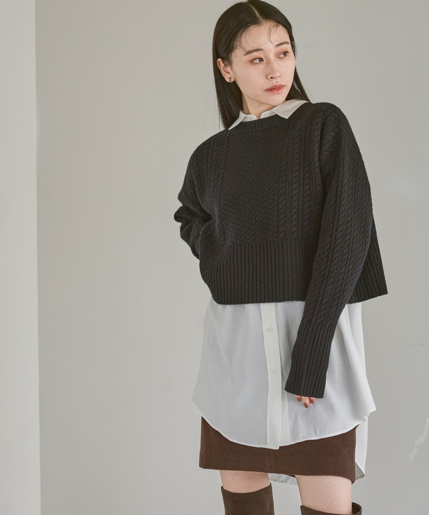 A part by 「【OUTLET】ケーブルニットプルオーバー」|ニット・セーター|ブラック