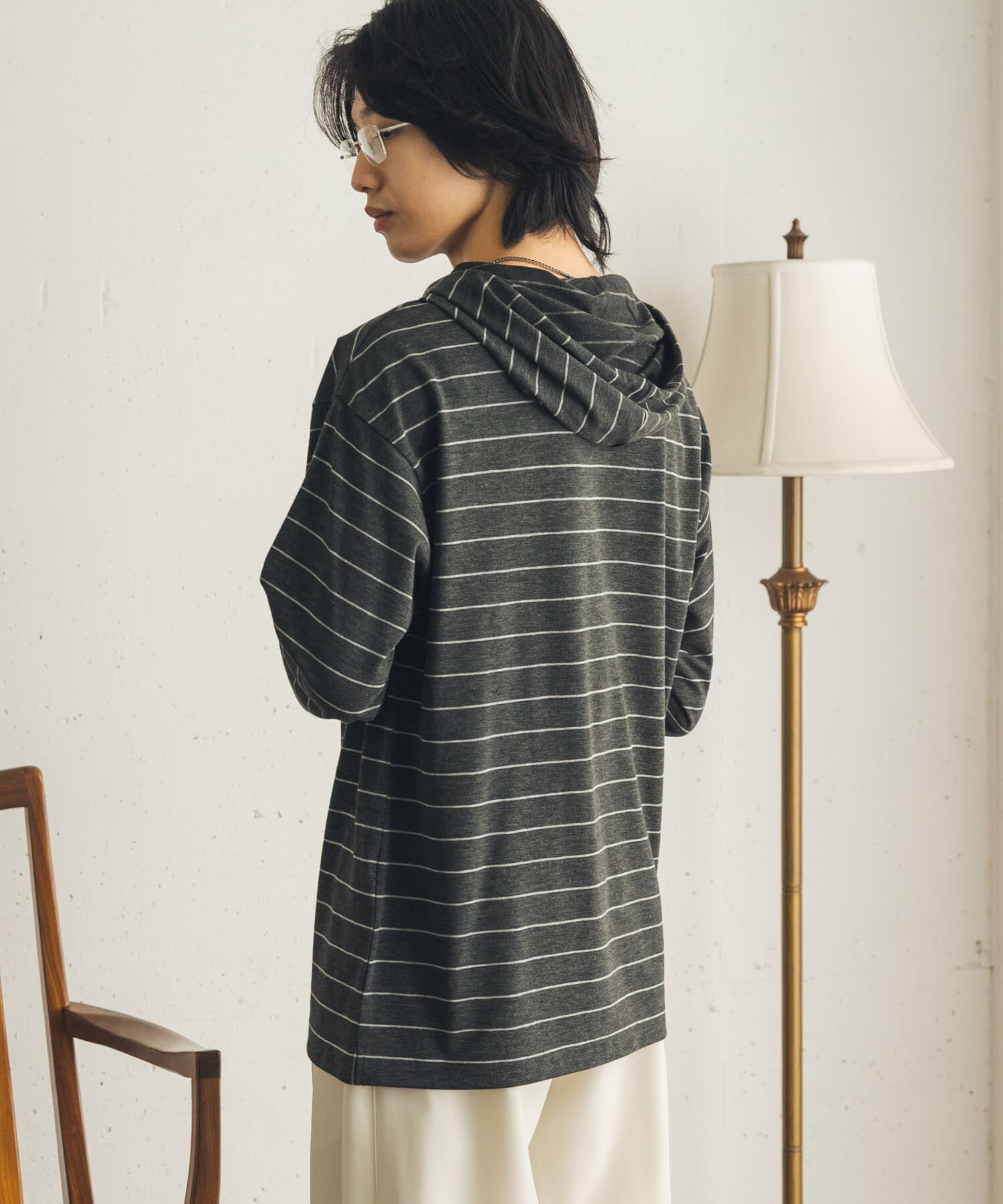 SENSE OF PLACE by URBAN RESEARCH「ボーダーフーディーロングTシャツ」|Tシャツ・カットソー|チャコールグレー