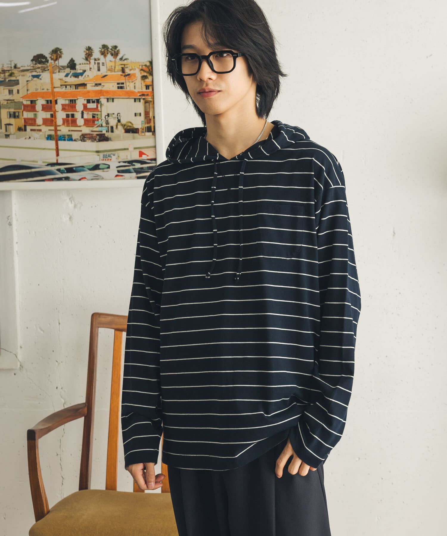 SENSE OF PLACE by URBAN RESEARCH「ボーダーフーディーロングTシャツ」|Tシャツ・カットソー|
