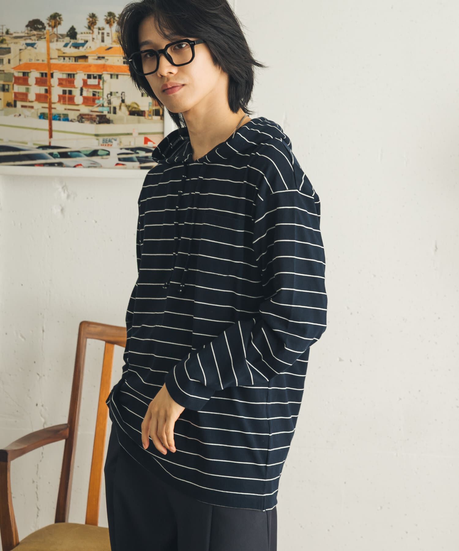 SENSE OF PLACE by URBAN RESEARCH「ボーダーフーディーロングTシャツ」|Tシャツ・カットソー|