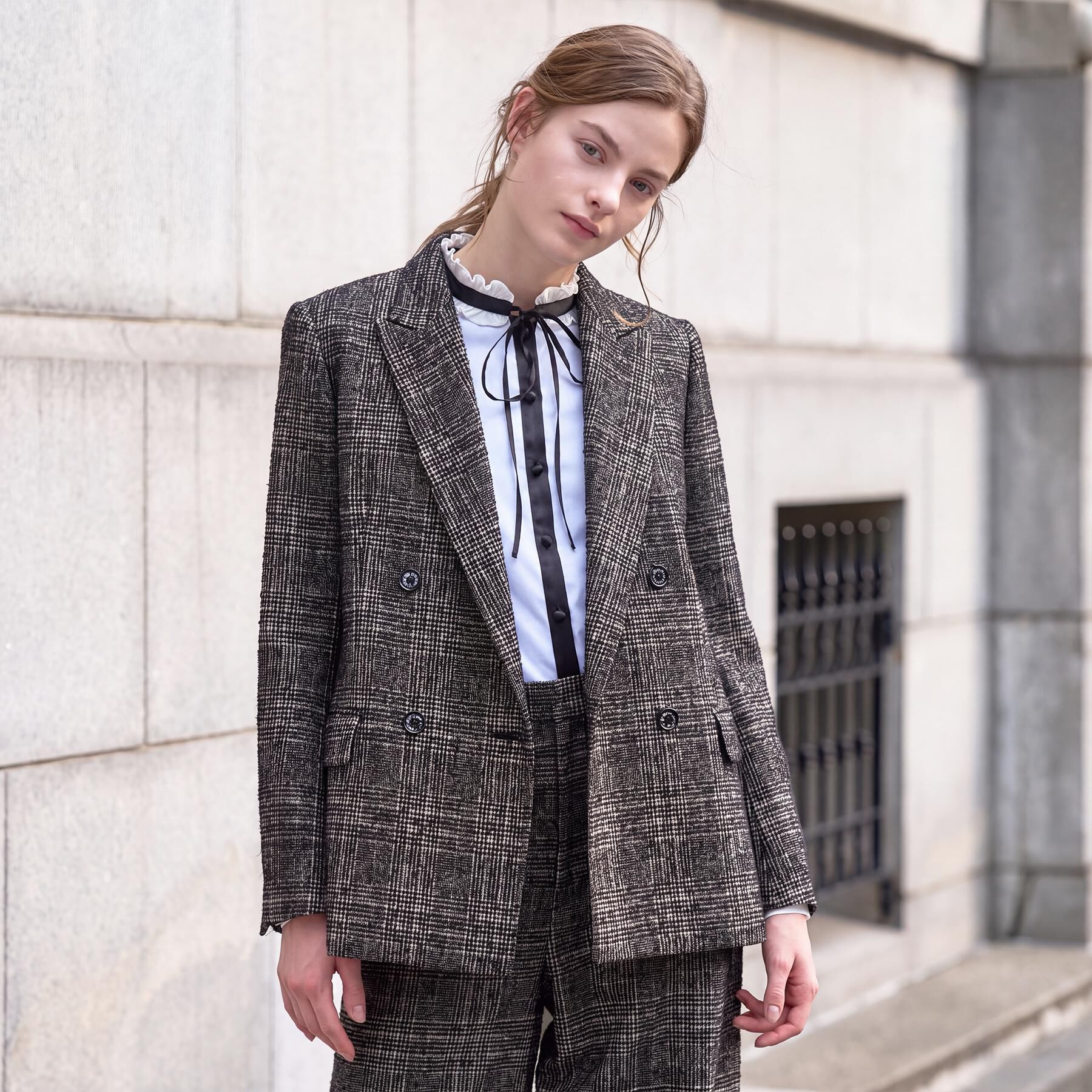 DRESSTERIOR「【セットアップ可能】ループグレンチェックダブルジャケット」|テーラードジャケット|