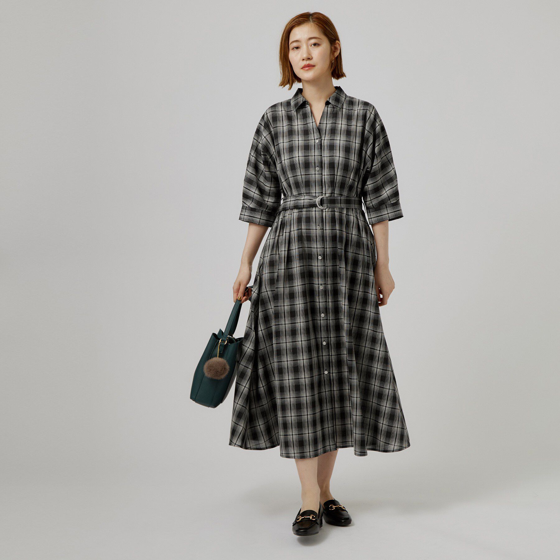grove「チェック柄ベルト付シャツワンピース」|ワンピース|