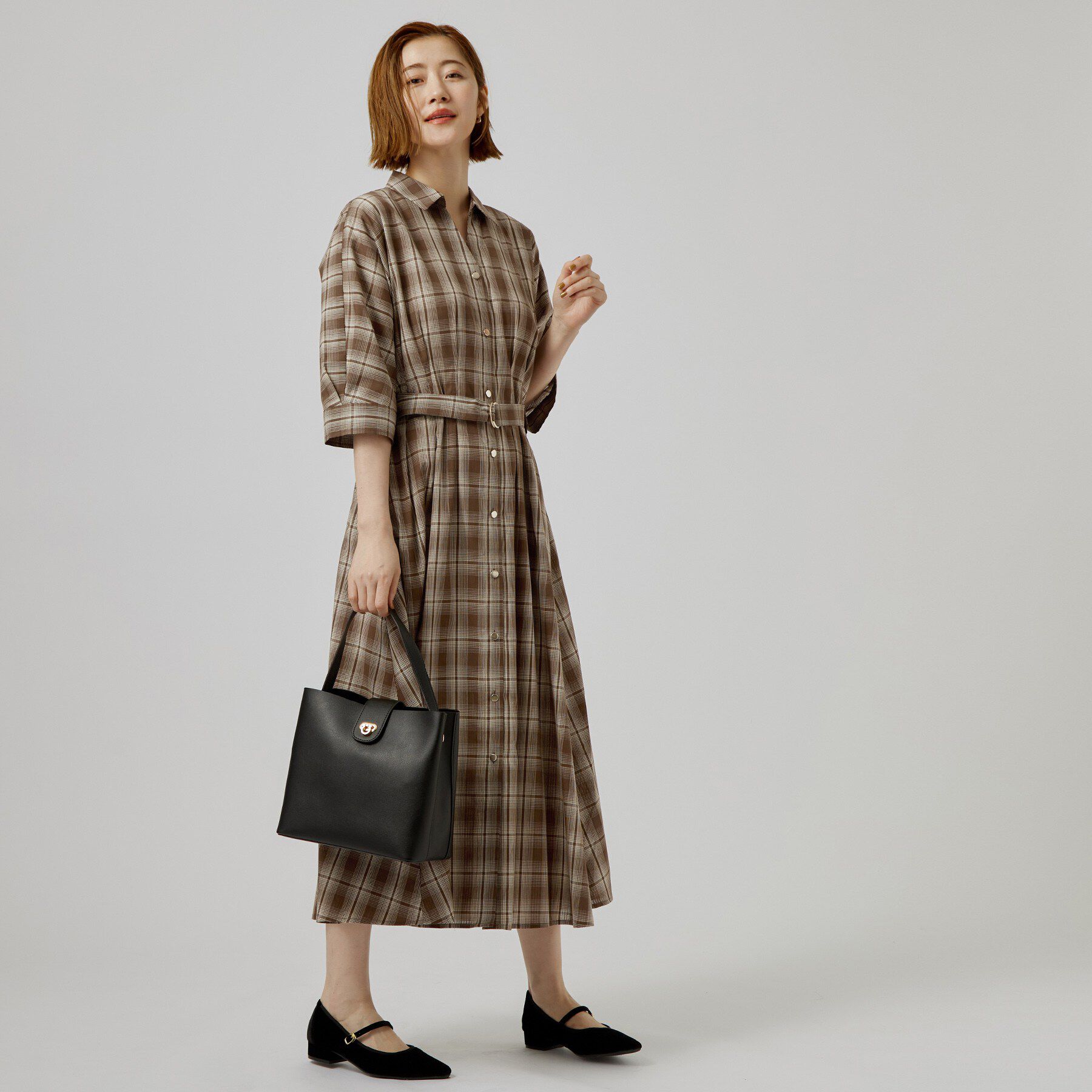 grove「チェック柄ベルト付シャツワンピース」|ワンピース|