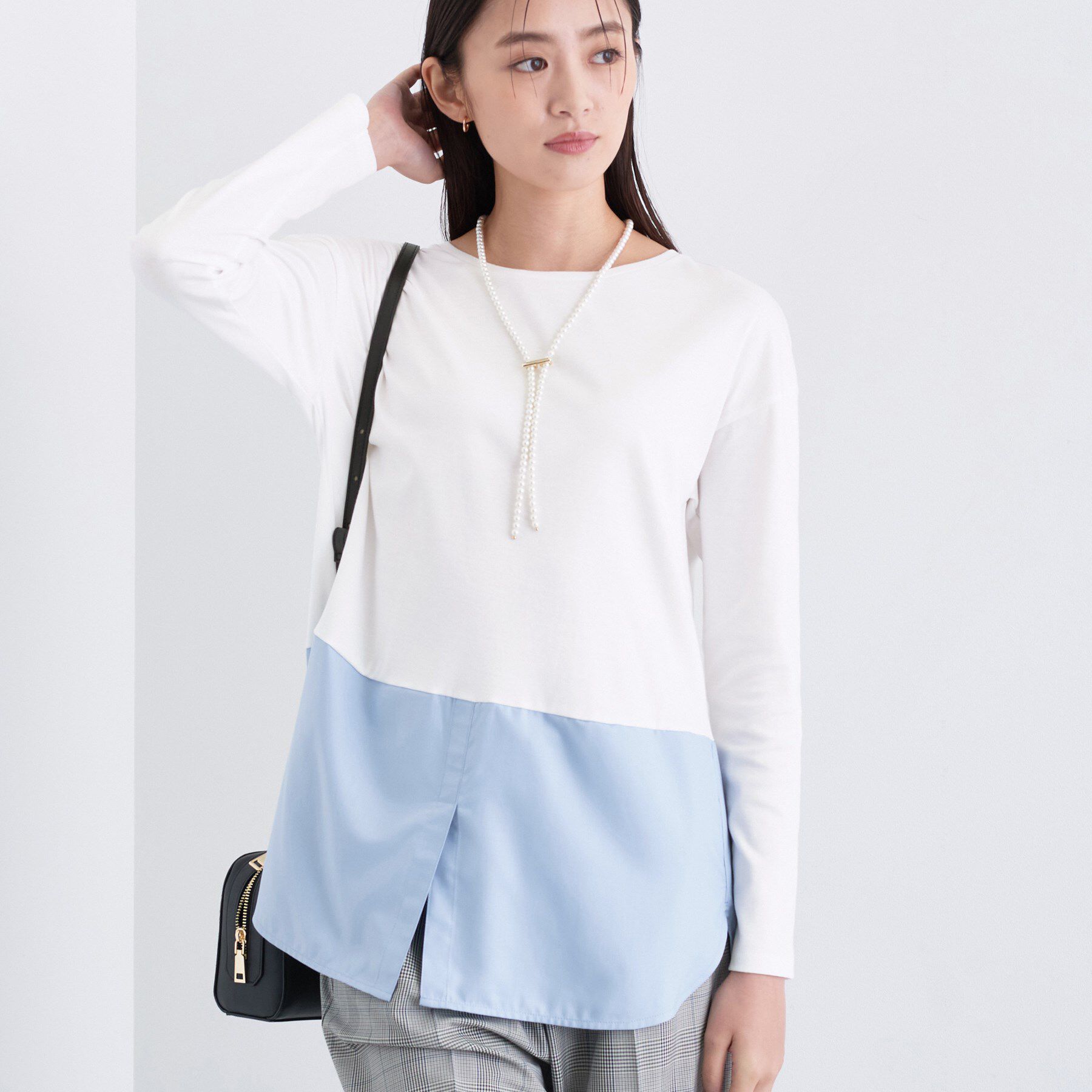 INDIVI「【コットン】シャツ切り替えカットソー」|Tシャツ・カットソー|オフホワイト(503