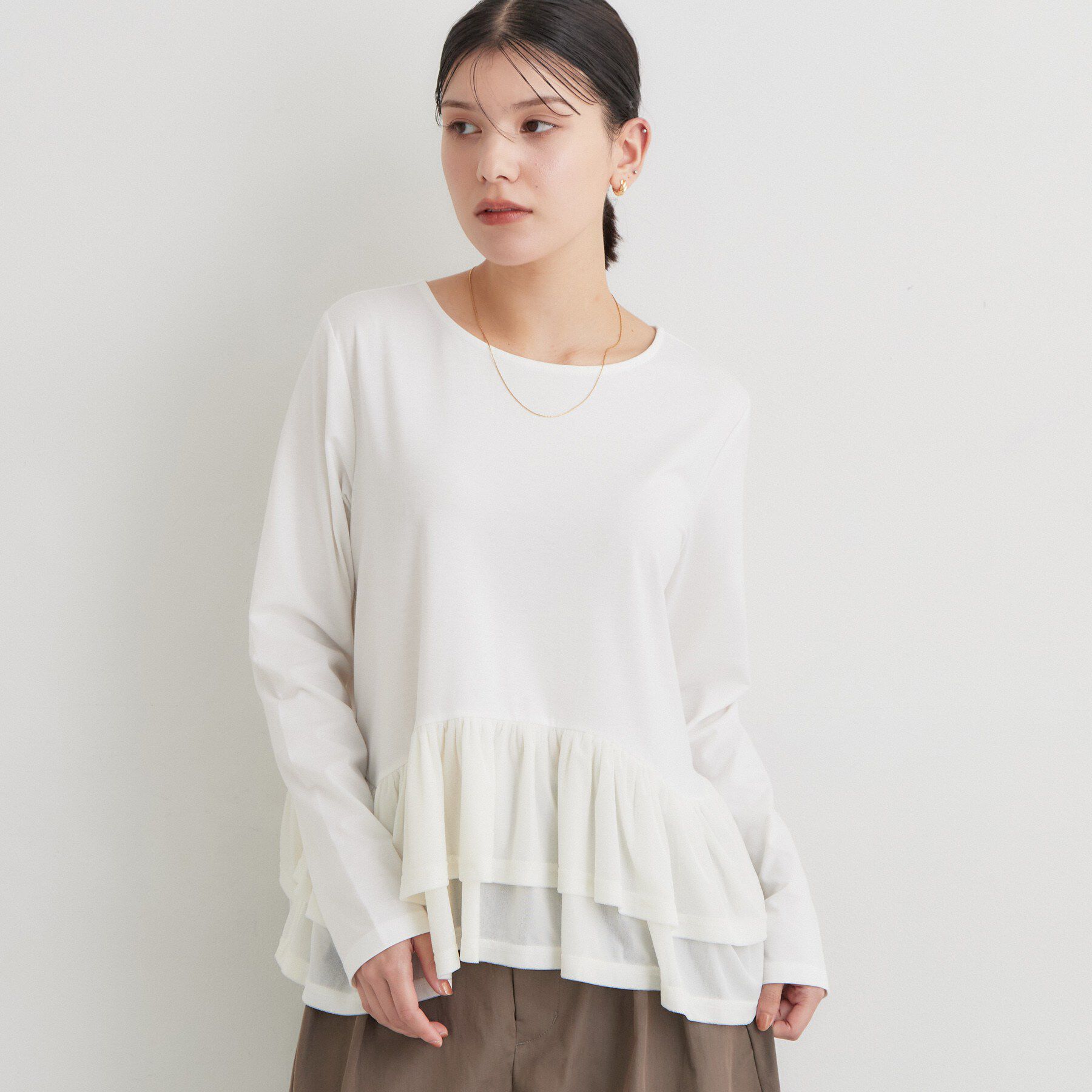 THE SHOP TK「フリルベロアペプラムトップス」|Tシャツ・カットソー|