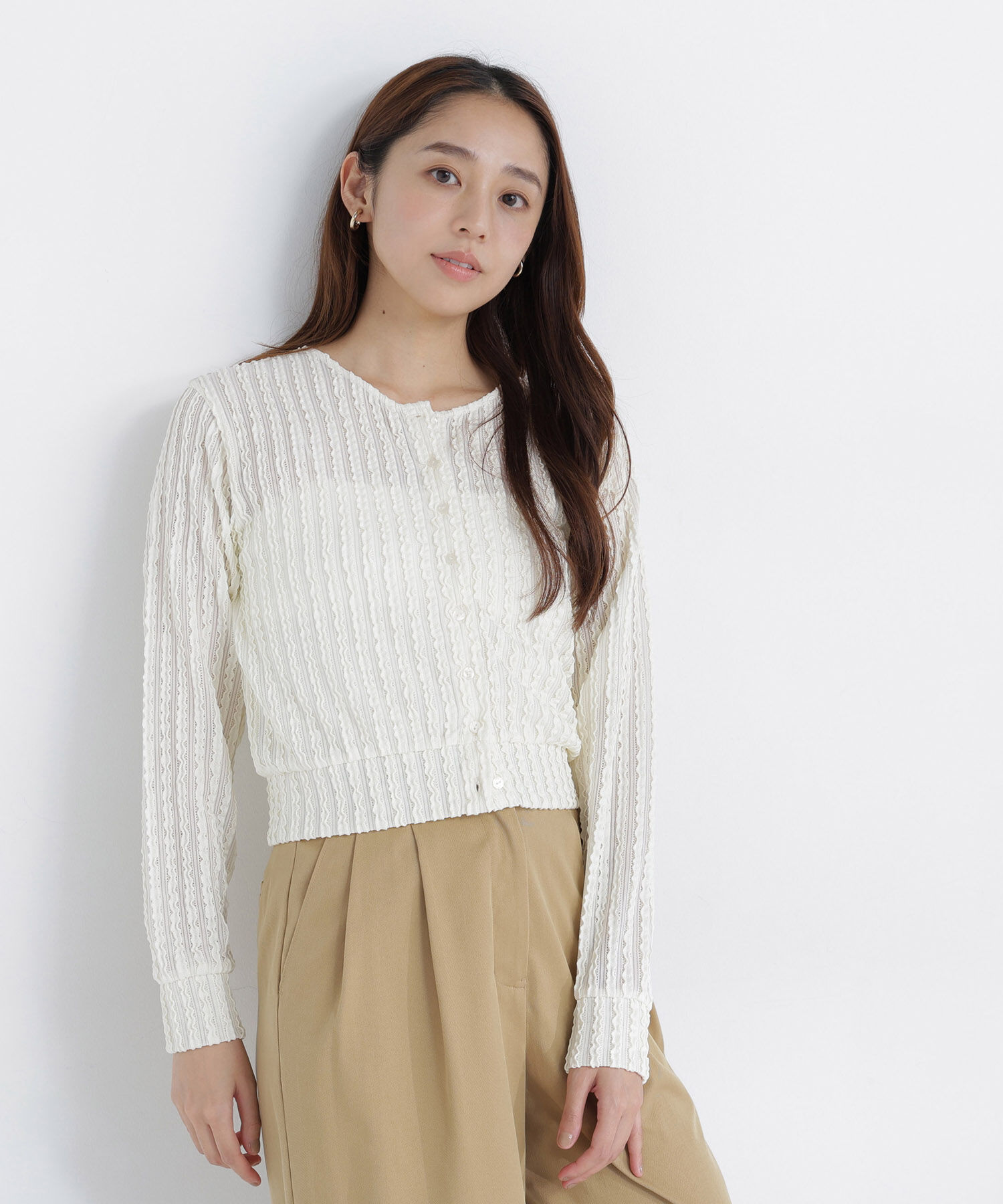  「ミニフリルカットカーディガン」|Tシャツ・カットソー|エクリュ1