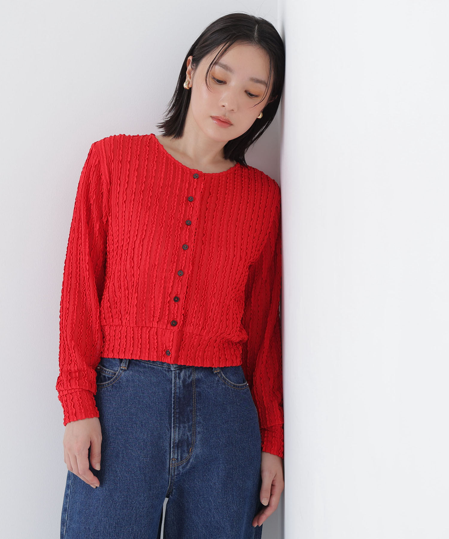  「ミニフリルカットカーディガン」|Tシャツ・カットソー|レッド