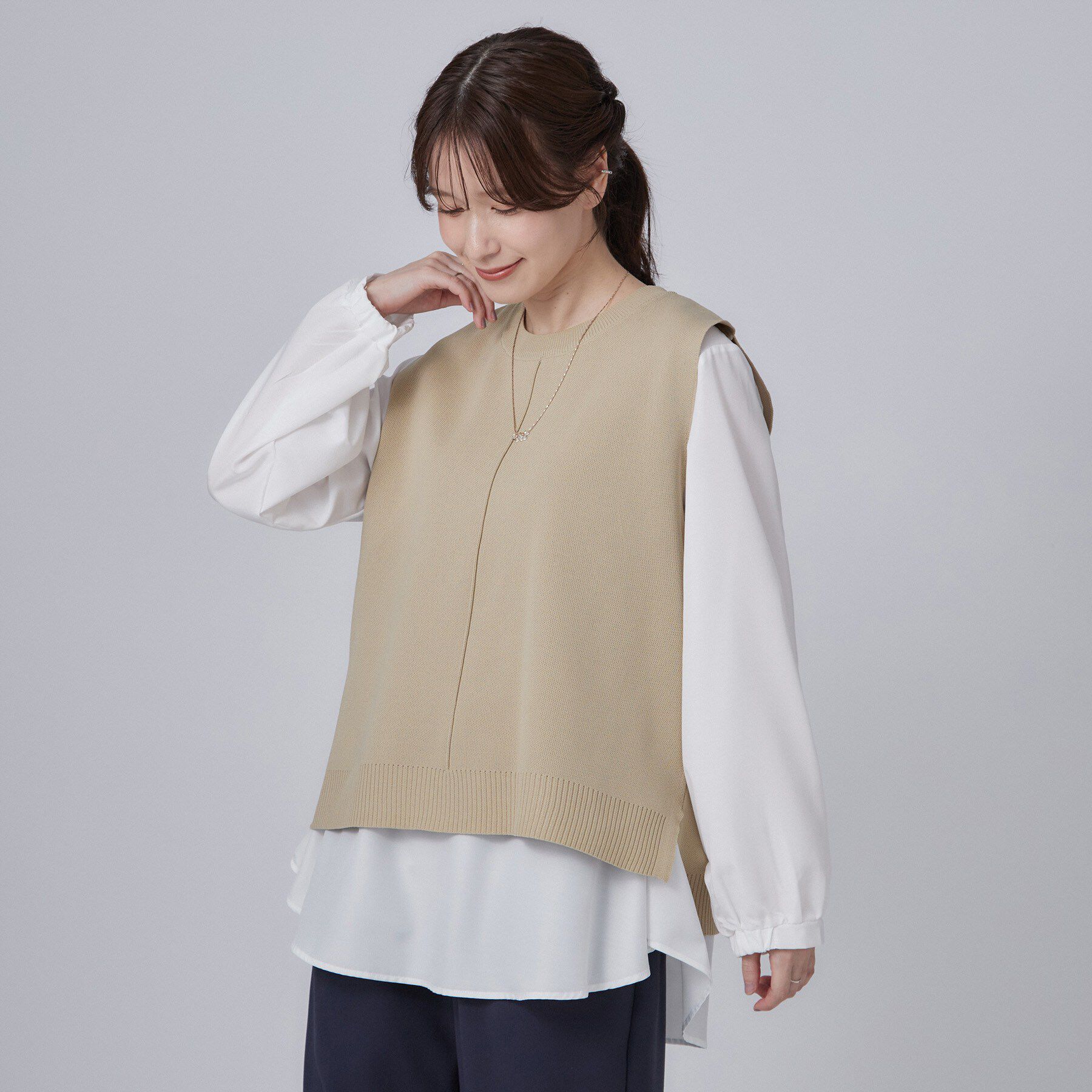 SHOO･LA･RUE「【2点セット/S-LL】着回し自在 スポンディッシュニットベスト＆フレアシャツ」|その他|
