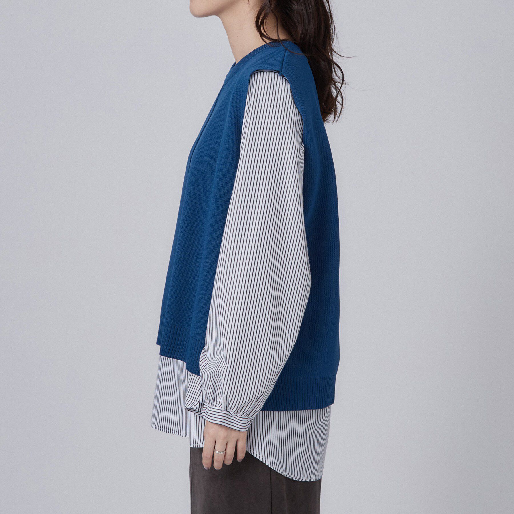 SHOO･LA･RUE「【2点セット/S-LL】着回し自在 スポンディッシュニットベスト＆フレアシャツ」|その他|
