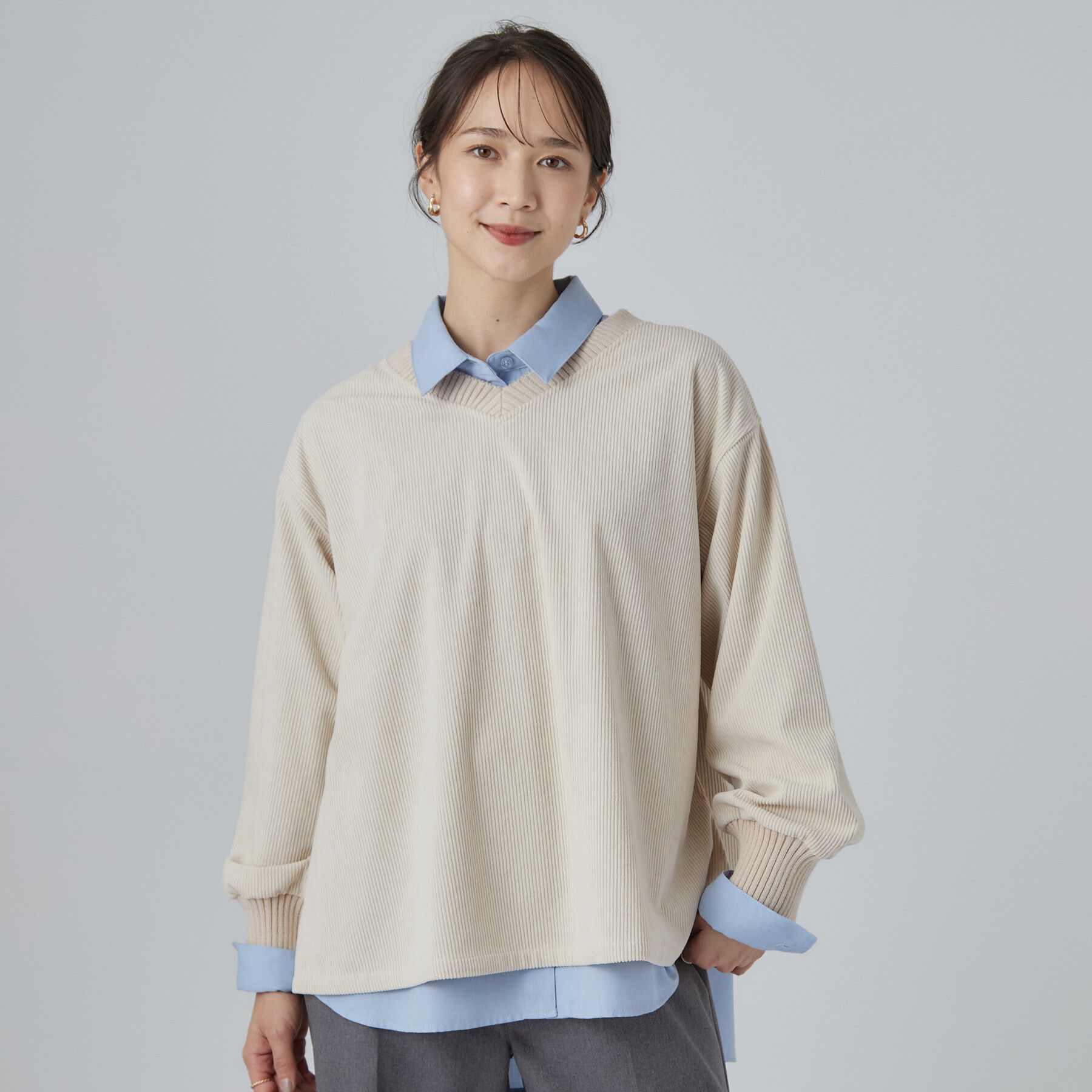 SHOO･LA･RUE「コーデの幅が広がる！コーデュロイ2WAYプルオーバー」|Tシャツ・カットソー|