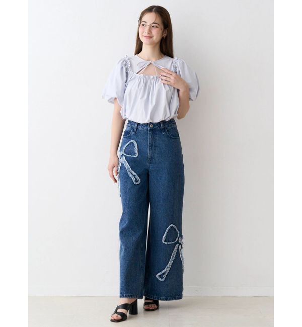 CALNAMUR「フリンジリボンデニムパンツ」|デニム|