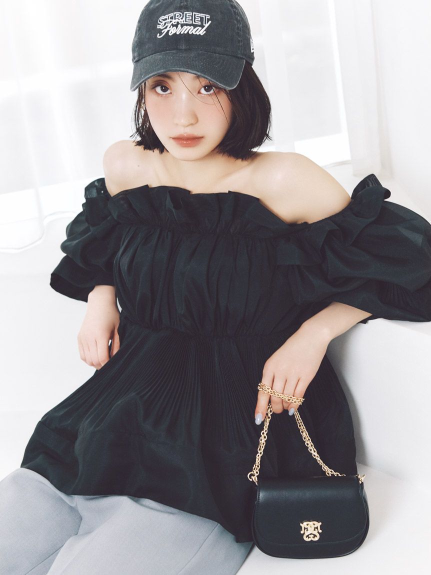 SNIDEL「ボリュームギャザーフリルチュニック」|シャツ・ブラウス|BLK