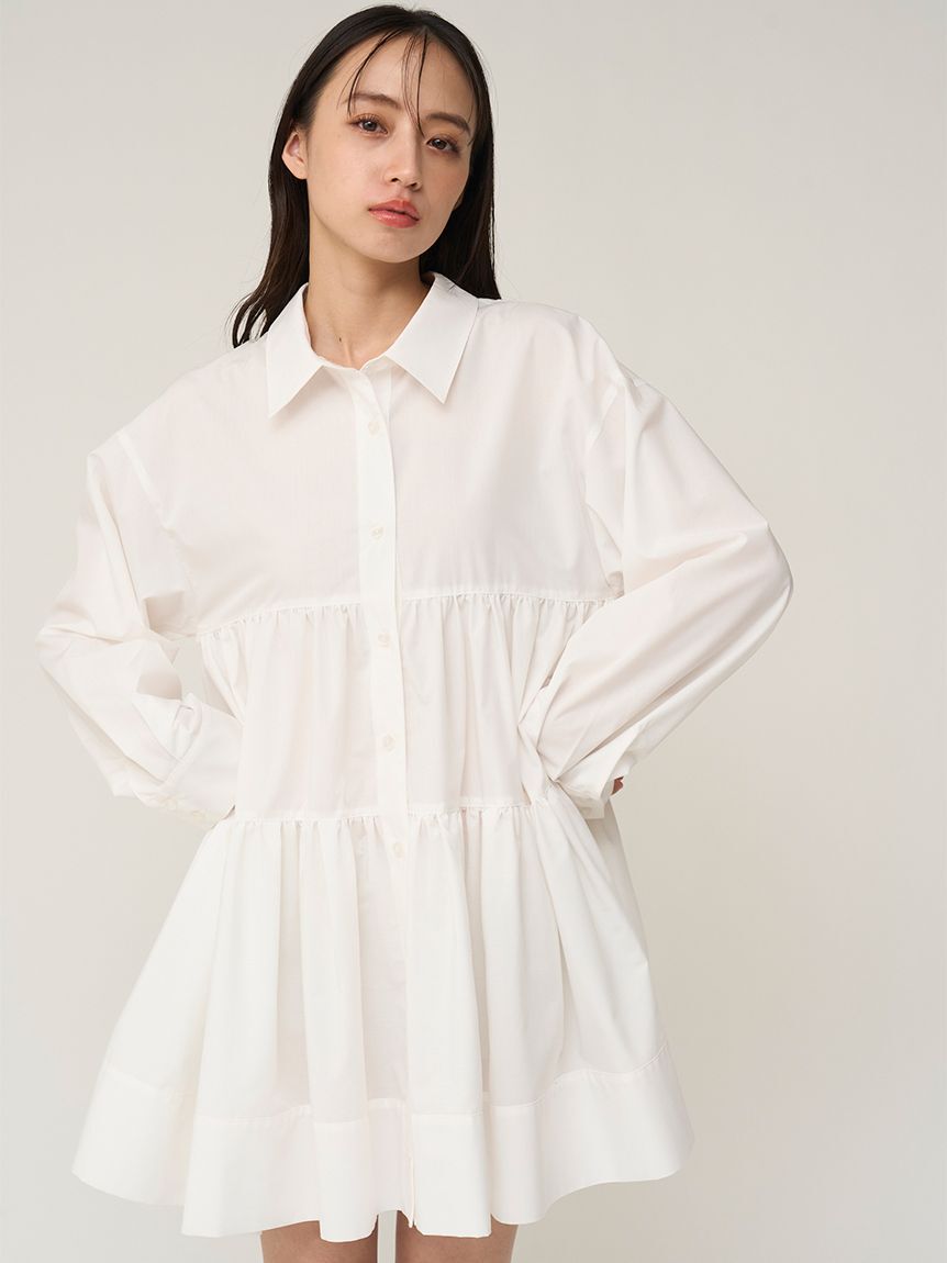 SNIDEL「ボリュームティアードミニシャツワンピース」|ワンピース|WHT
