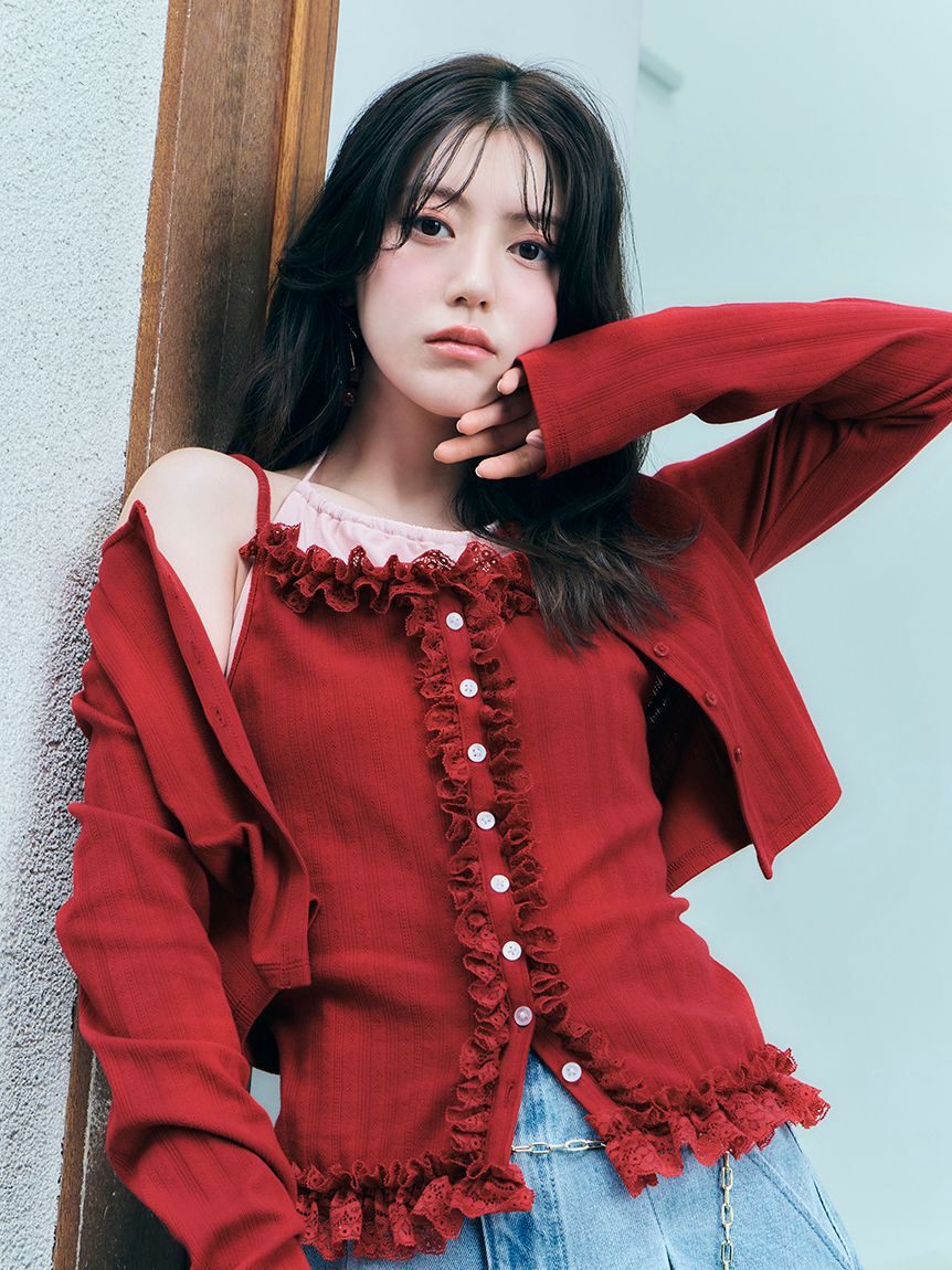 SNIDEL「レイヤードキャミカットソー」|キャミソール|RED