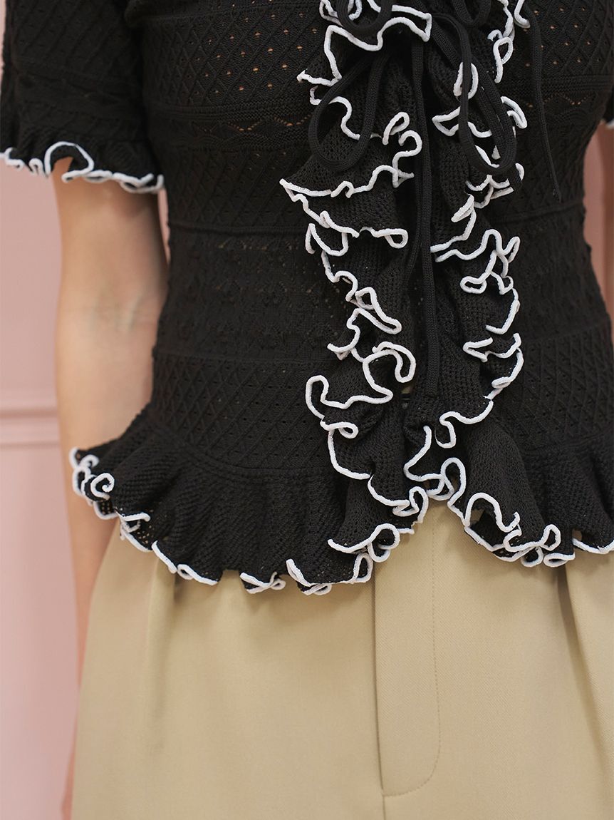 SNIDEL「クロシェライクフリルニットプルオーバー」|ニット・セーター|