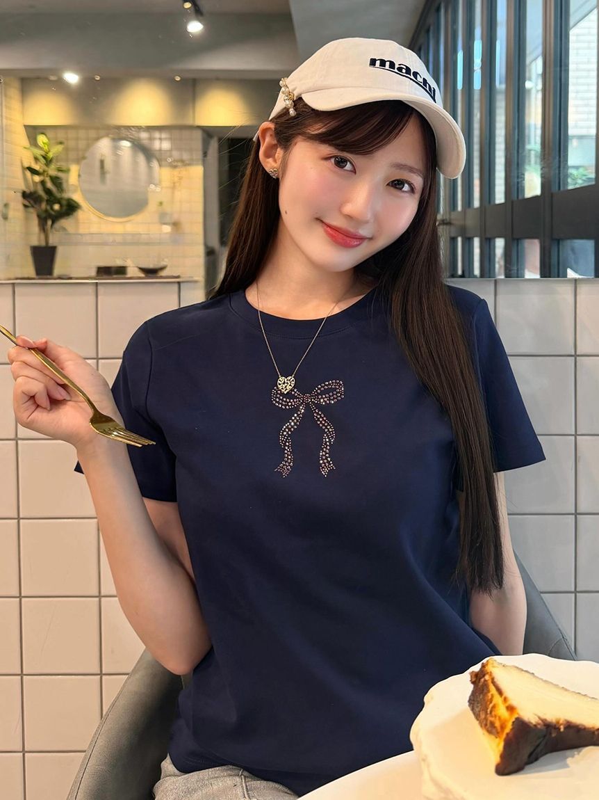 SNIDEL「【販路限定カラーあり】ラインストーンTシャツ」|Tシャツ・カットソー|NVY