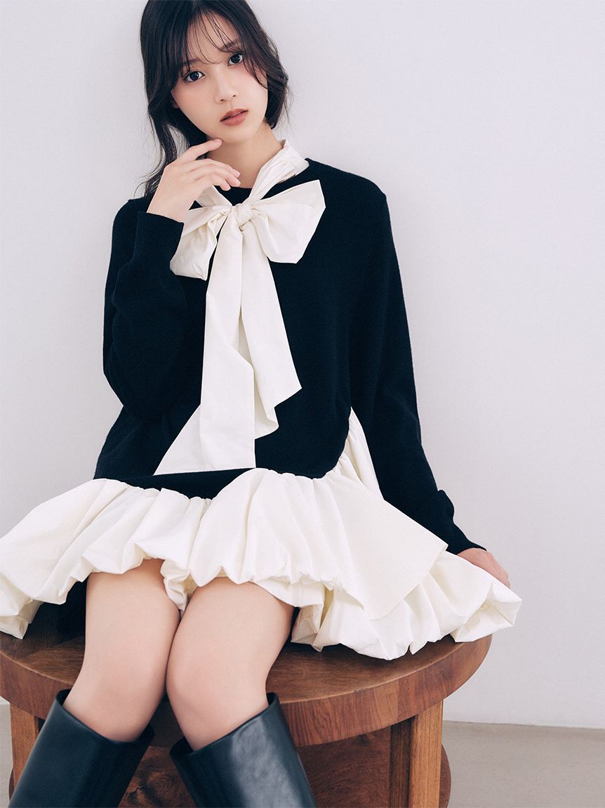 SNIDEL「リボンタイペプラムチュニックワンピース」|ワンピース|BLK