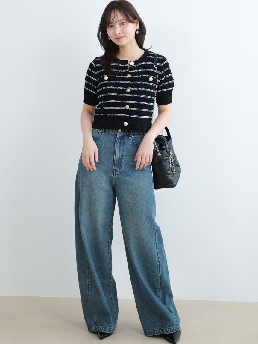SNIDEL「バスケット編みハーフスリーブカーディガン」|カーディガン|