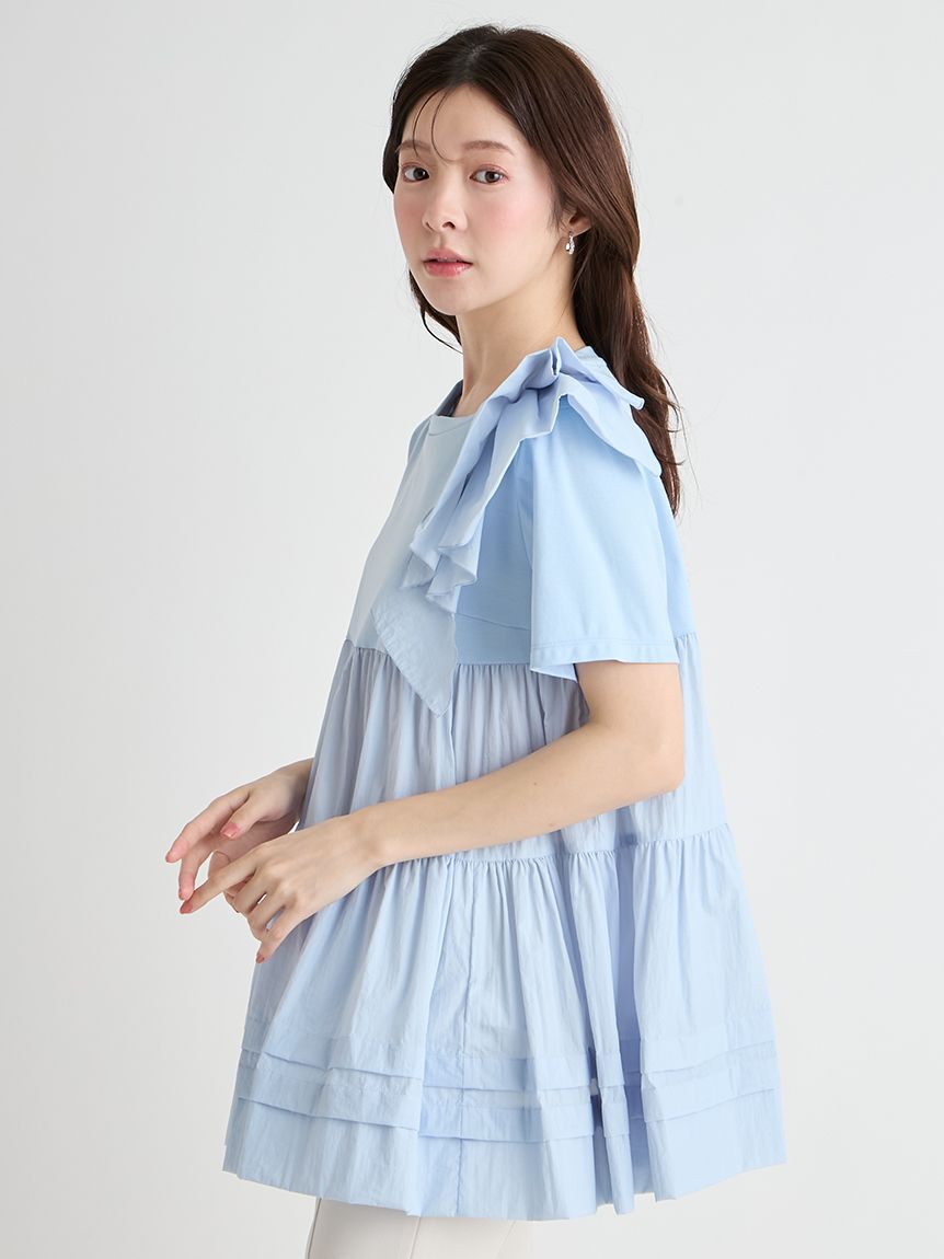 CELFORD「【洗える】ショルダーフリルチュニックカットソー」|Tシャツ・カットソー|