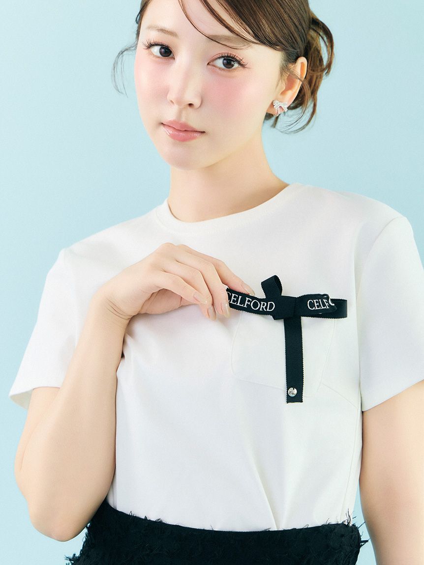 CELFORD「【洗える】ロゴ刺繍リボン付きカットソー」|Tシャツ・カットソー|
