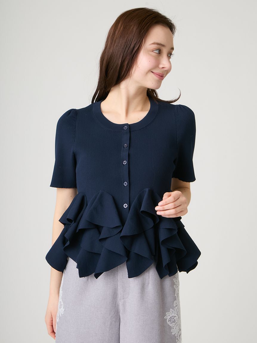 CELFORD「【洗える】【WEB・一部店舗限定カラー】ラッフルフリルペプラムニットカーディガン」|カーディガン|