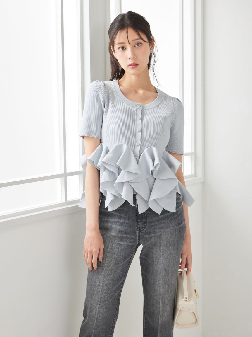 CELFORD「【洗える】【WEB・一部店舗限定カラー】ラッフルフリルペプラムニットカーディガン」|カーディガン|