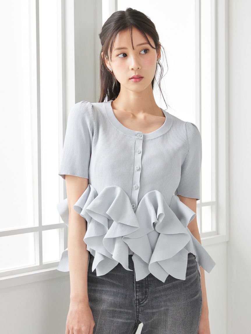 CELFORD「【洗える】【WEB・一部店舗限定カラー】ラッフルフリルペプラムニットカーディガン」|カーディガン|