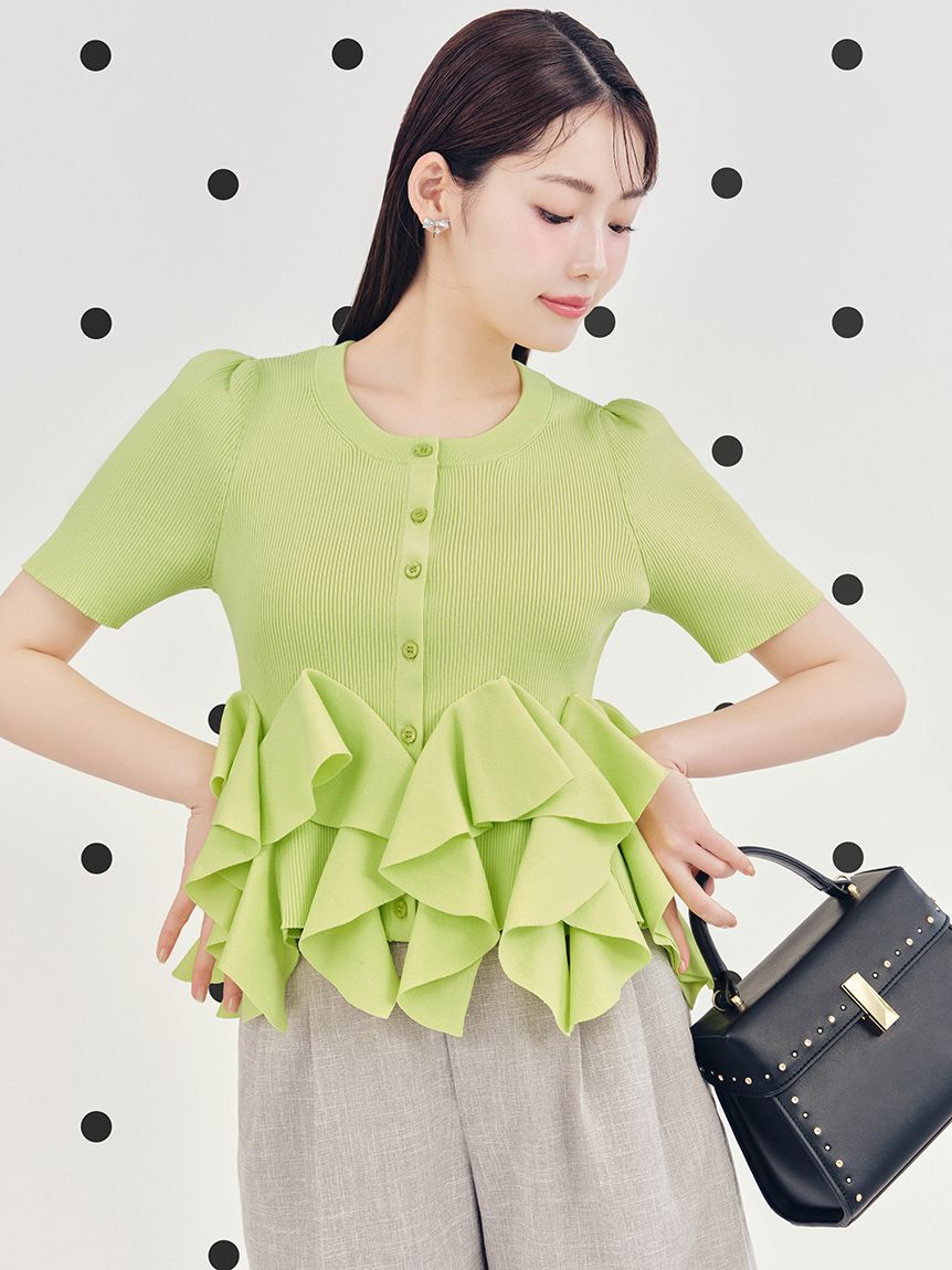 CELFORD「【洗える】【WEB・一部店舗限定カラー】ラッフルフリルペプラムニットカーディガン」|カーディガン|