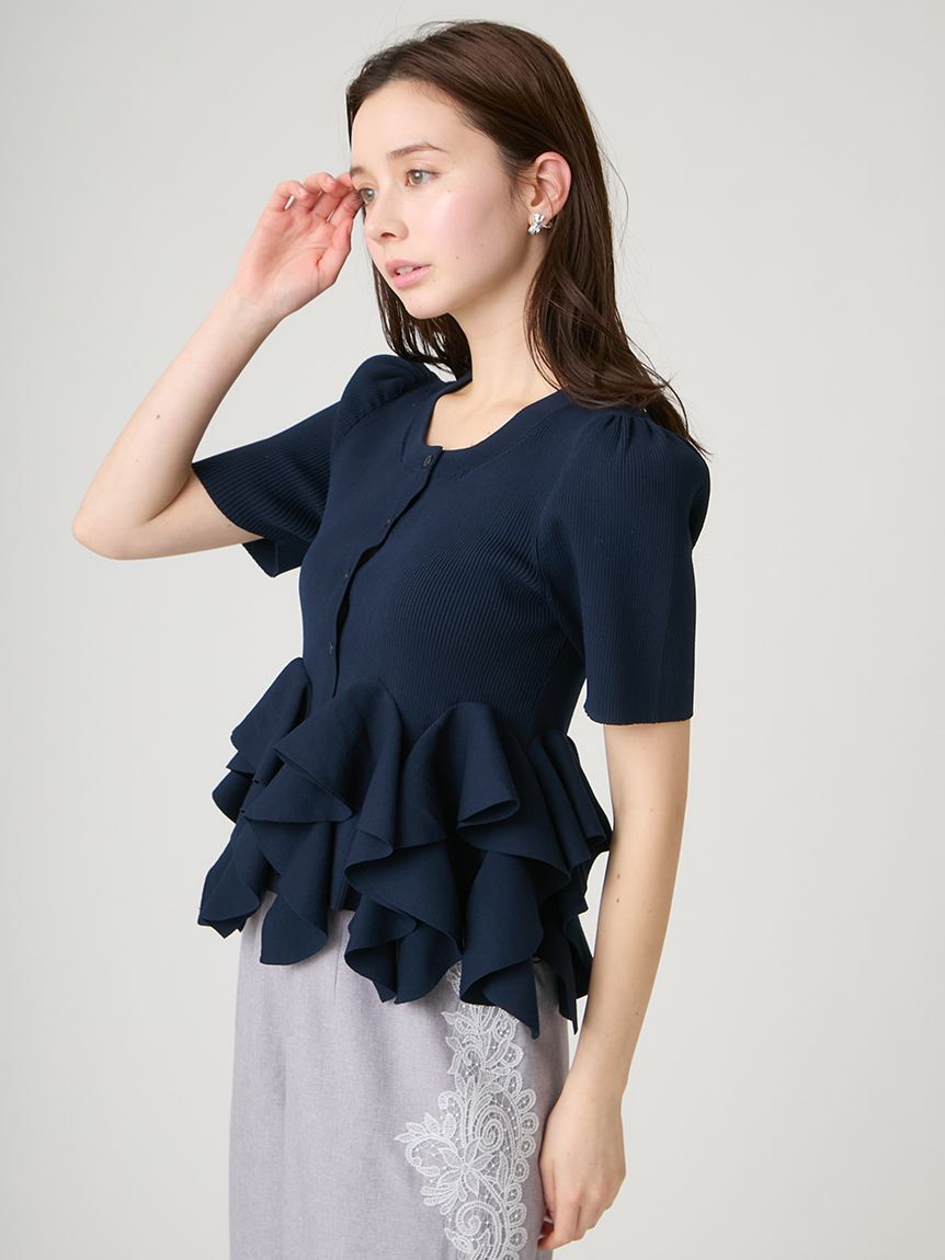 CELFORD「【洗える】【WEB・一部店舗限定カラー】ラッフルフリルペプラムニットカーディガン」|カーディガン|