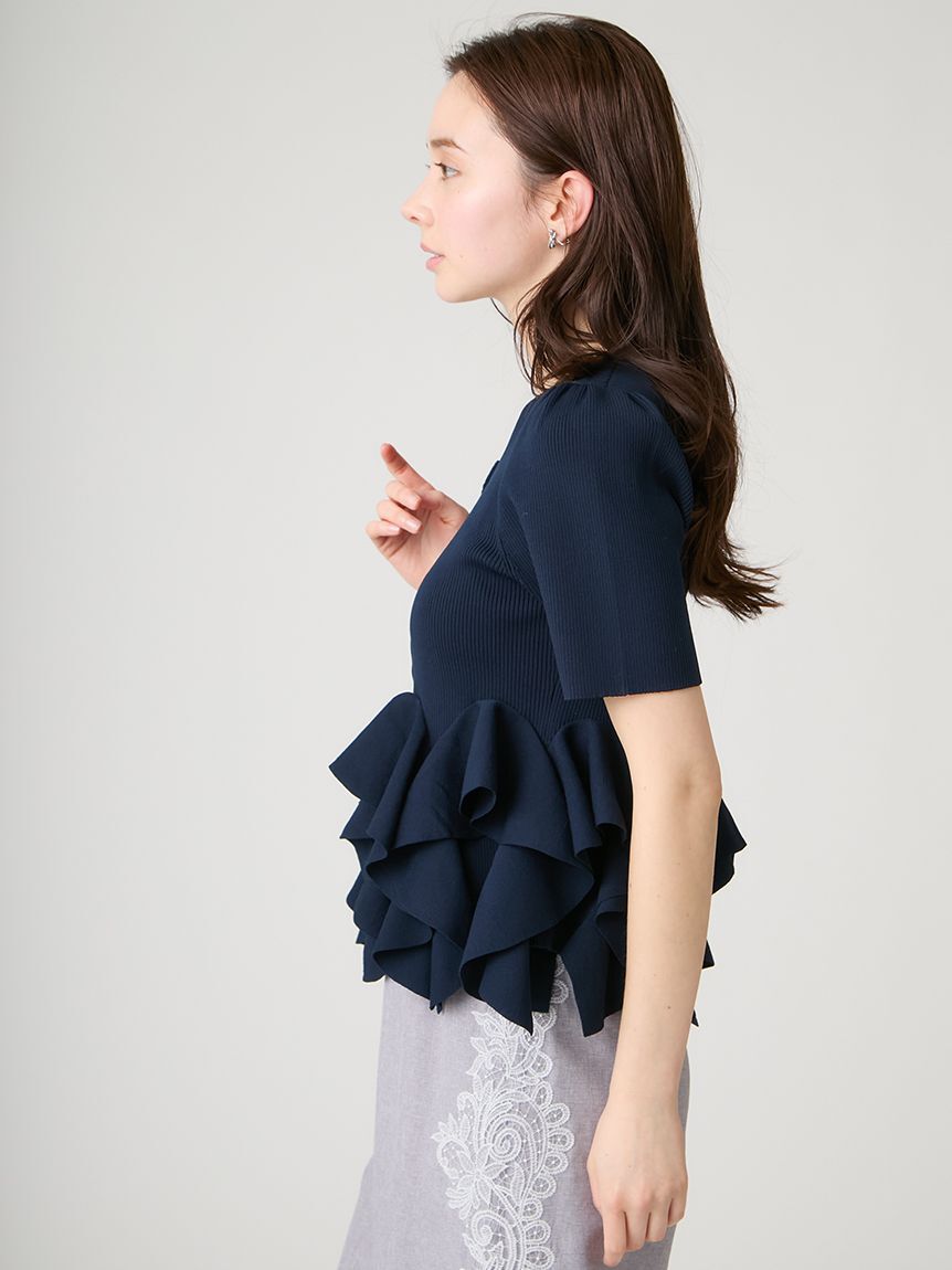 CELFORD「【洗える】【WEB・一部店舗限定カラー】ラッフルフリルペプラムニットカーディガン」|カーディガン|