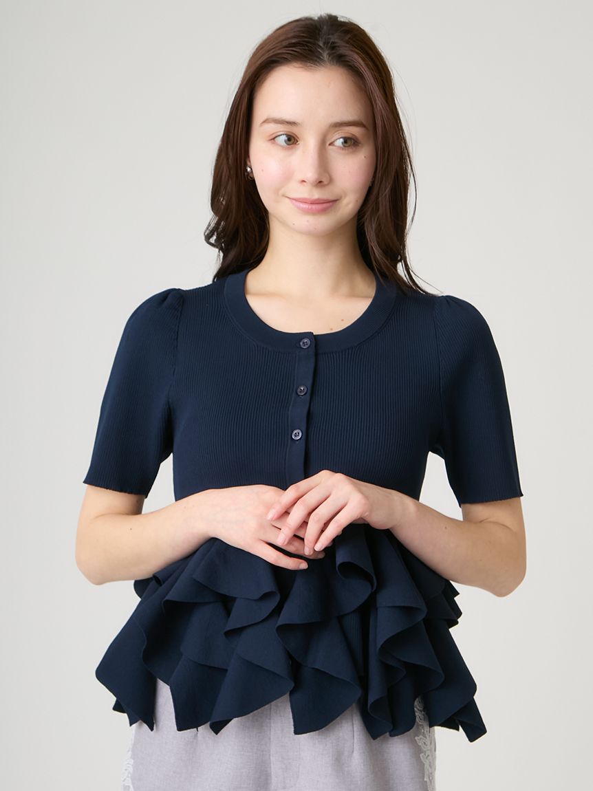 CELFORD「【洗える】【WEB・一部店舗限定カラー】ラッフルフリルペプラムニットカーディガン」|カーディガン|NVY